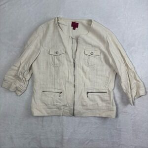 VTG 212 Collection Beige Linen Blend Full Zip Jacket Women's Medium